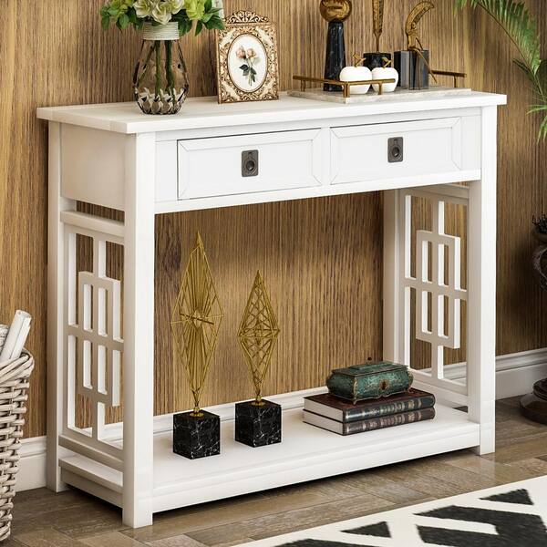 white accent console table