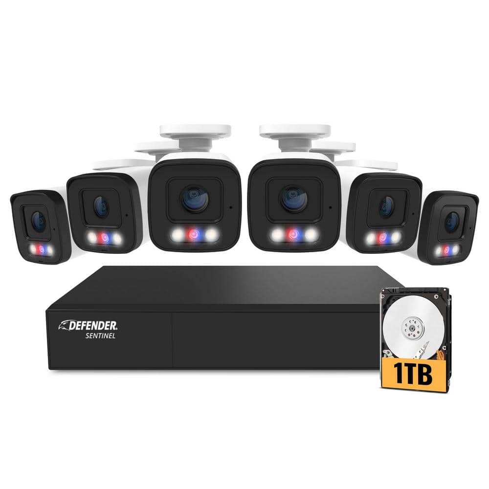 Defender Sentinel AI 4K Ultra HD Wired NVR 8 Channel Security Camera System with 6 POE Cameras AI Human Detection and Mobile App