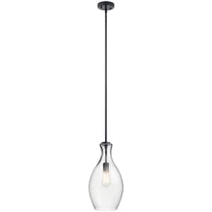 Everly 17.75 in. 1-Light Black Transitional Shaded Kitchen Pendant Hanging Light with Clear Glass
