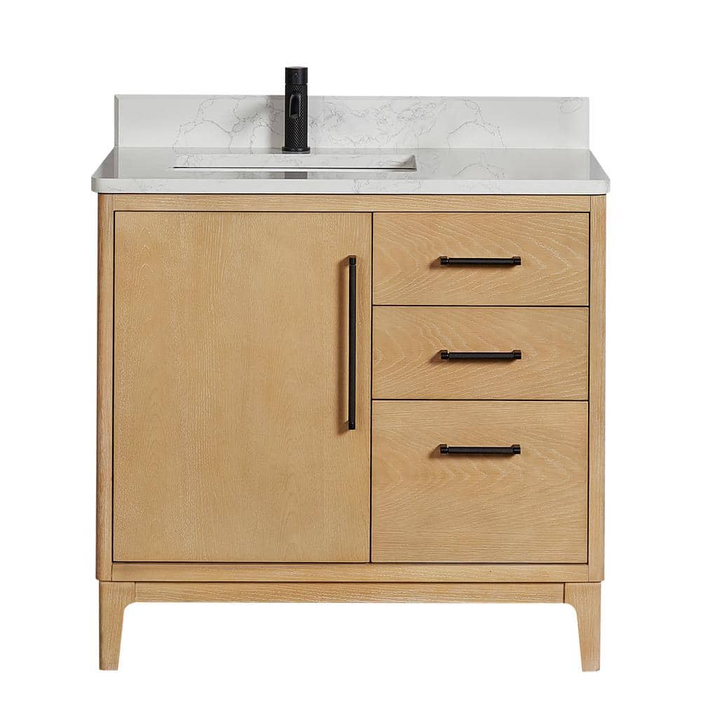 ROSWELL Gara 36 in. W x 22 in. D x 33.9 in. H Single Sink Bath Vanity in Grey with White Grain ...