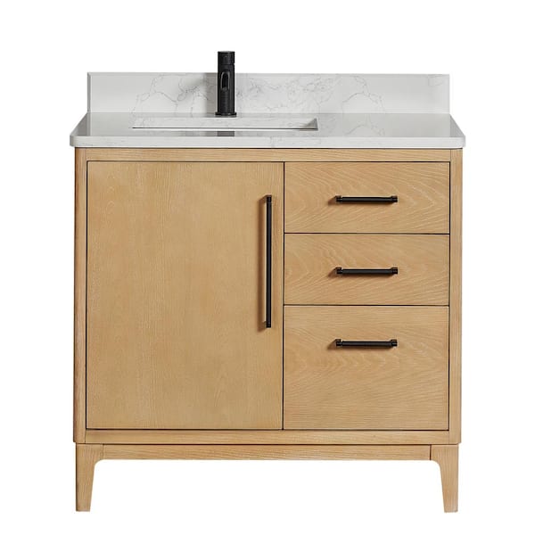ROSWELL Gara 36 in. W x 22 in. D x 33.9 in. H Single Sink Bath Vanity in Grey with White Grain Composite Stone Top