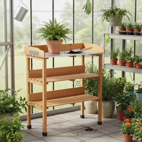 Outdoor Potting Bench, Patio Garden Work Station Table, Gardening Workbench, For Porch Outdoor Potting Bench, Patio Garden Work Station Table, Gardening Workbench, For Porch