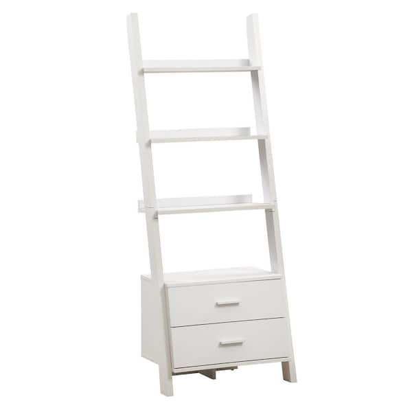 Faux Wood 4 Shelf Ladder Bookcase, Small White Bookcase With Drawers