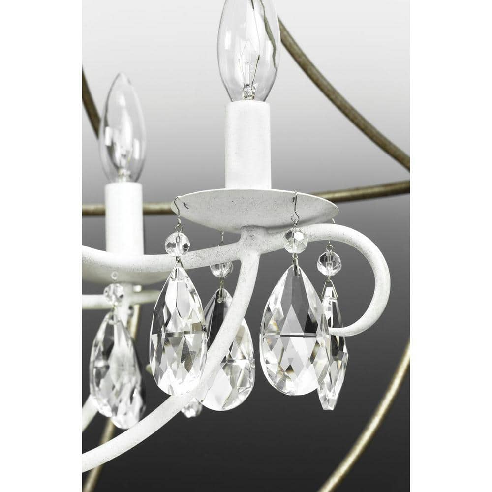 Cottage White Cage Chandelier with Glass Ornaments