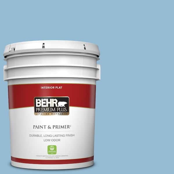BEHR PREMIUM PLUS 5 gal. #M500-3 Blue Chalk color Flat Low Odor Interior Paint & Primer