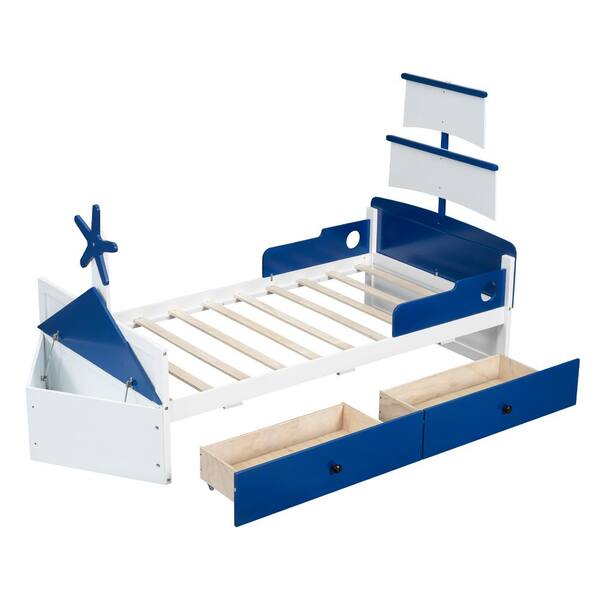 Harper & Bright Designs Blue Twin Size Unique Boat-Shaped Platform Bed ...