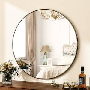 35.4 in. W x 35.4 in. H Round Black Aluminum Alloy Framed Wall Mirror