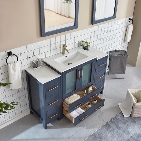 Vanity Art Brescia 54 in. W x 18 in. D x 36 in. H Single Sink Bath Vanity in Blue with White Ceramic Top and Mirror