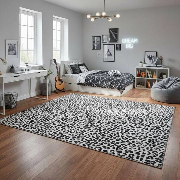 ◆フィスバ◆シーツ◆244×294cm◆グレー◆L-2506WE11◆ Ottomanson Non-Slip Rubberback Leopard/Animal Print Design Indoor