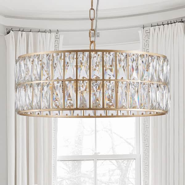 6-Light Glod Crystal Drum Chandelier with Metal Frame for Living Room, Dining Room