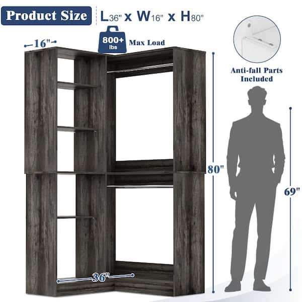 Aheaplus 36 in. W Oak Wood Closet Corner System with 6-Tier