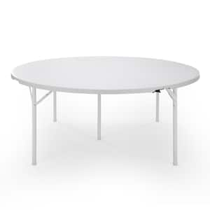 Ultra Stable Round Premium Plastic Indoor Outdoor Dining Folding Table with Carrying Handle and Robust Steel Pipe Legs