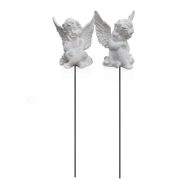 Set of 2 Cherub Angel Decorative Garden Stakes