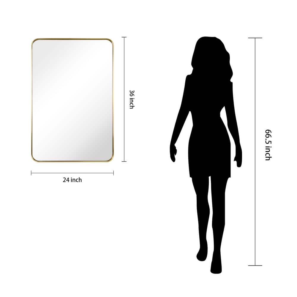 Elegant Brushed Gold Stainless Steel 24" x 36" Rectangular Wall Mirror