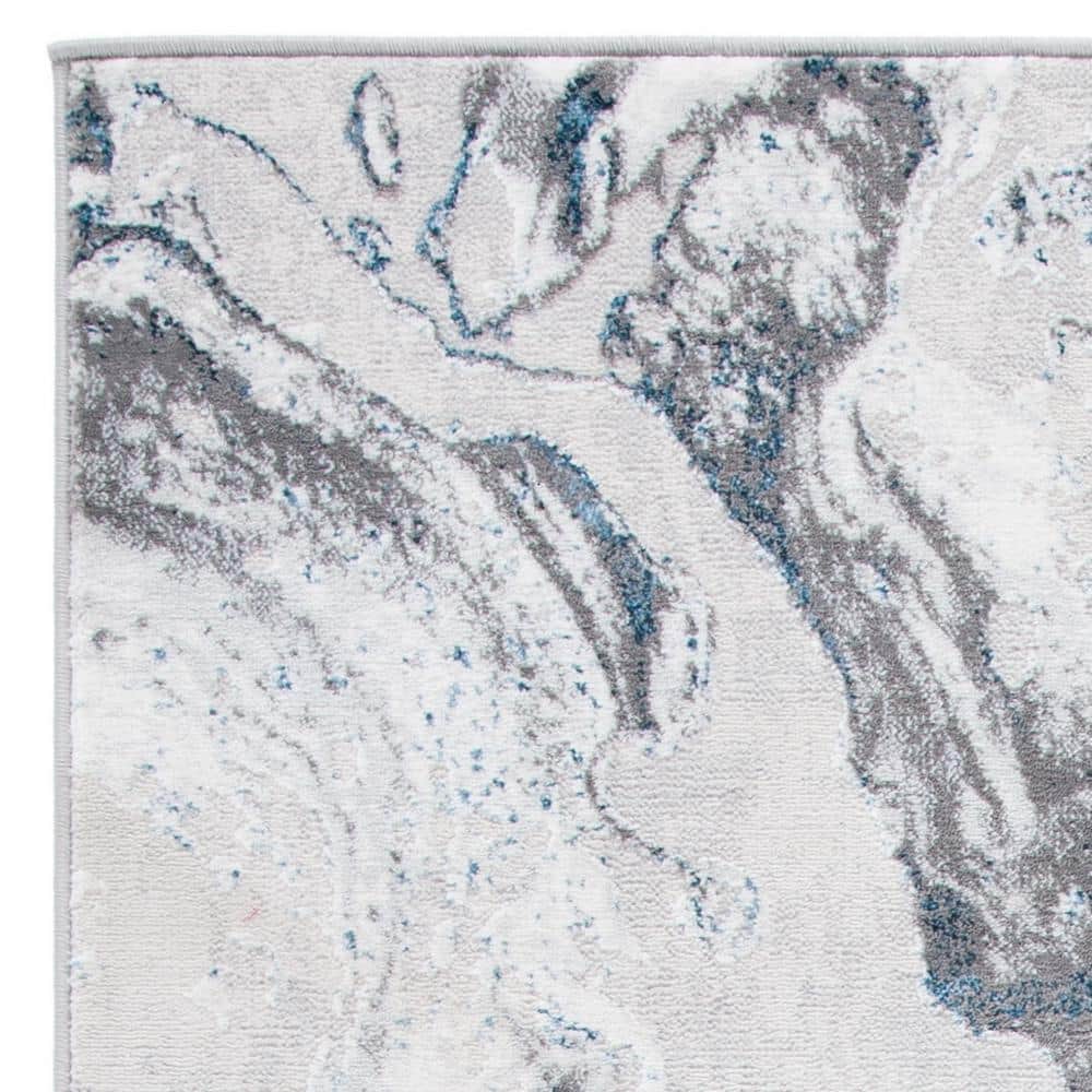 Elysian Grey-Blue Abstract 9' x 12' Hand-Knotted Synthetic Rug