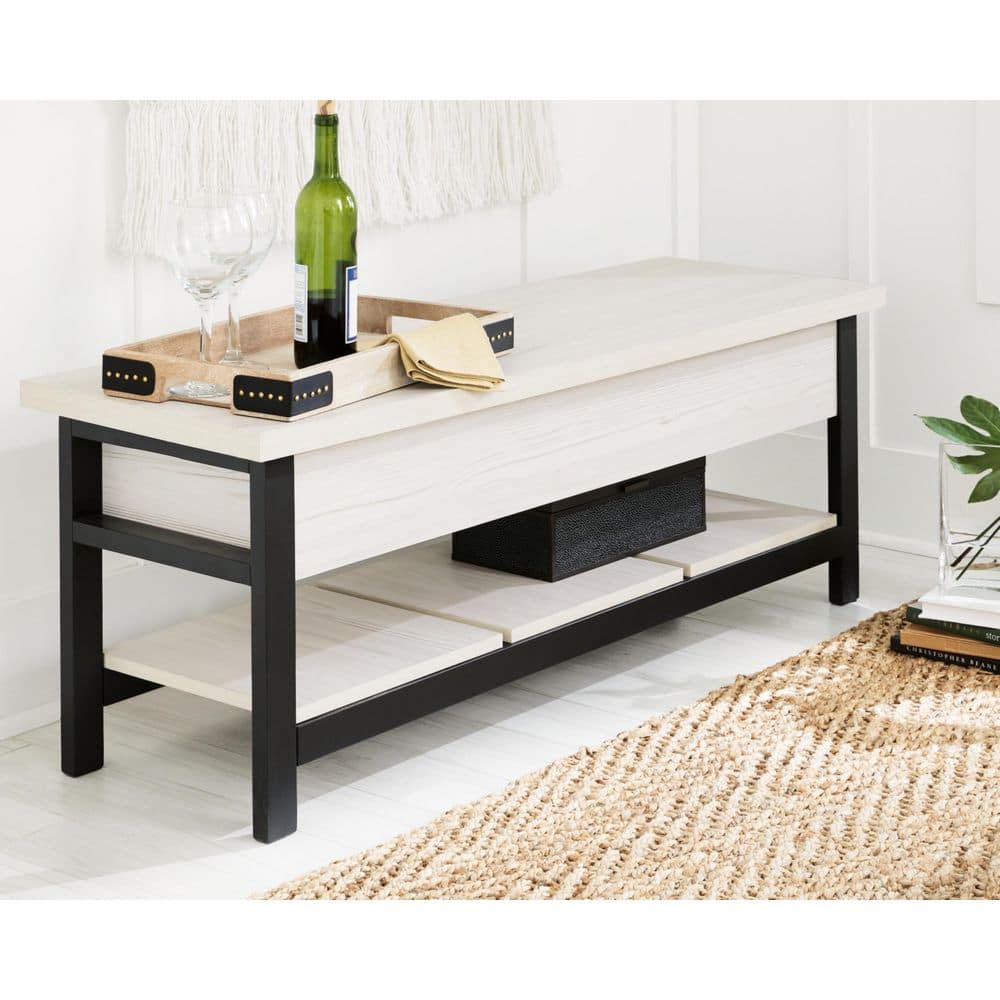 Casual Contrast 48" Black & White Storage Bench with Plank Shelf