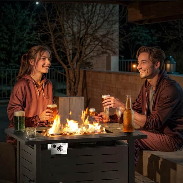 Black 40 in. Outdoor Metal Rectangular Propane Gas Fire Pit Table with Cover