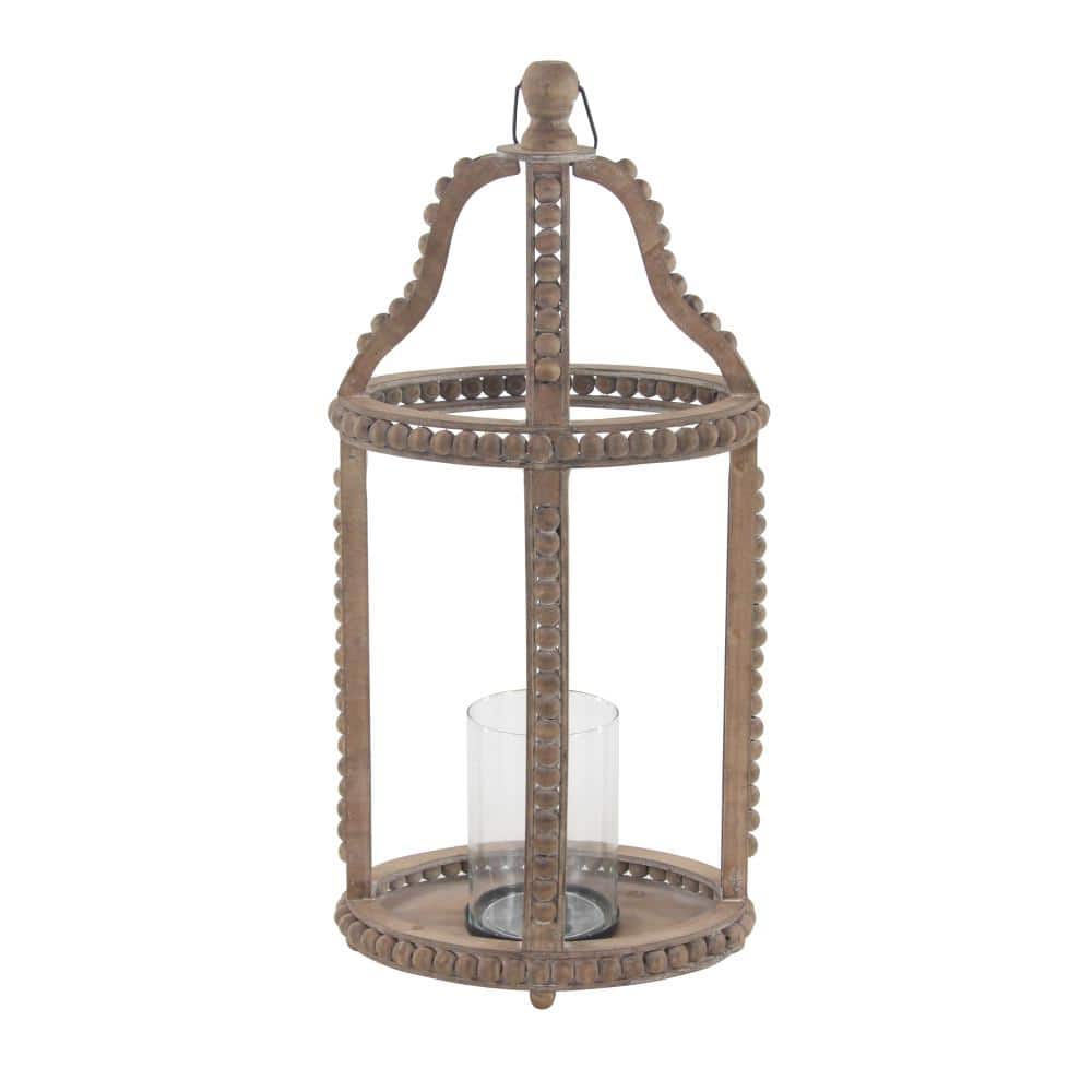 Rustic Farmhouse Reclaimed Wood Beaded Hanging Candle Lantern