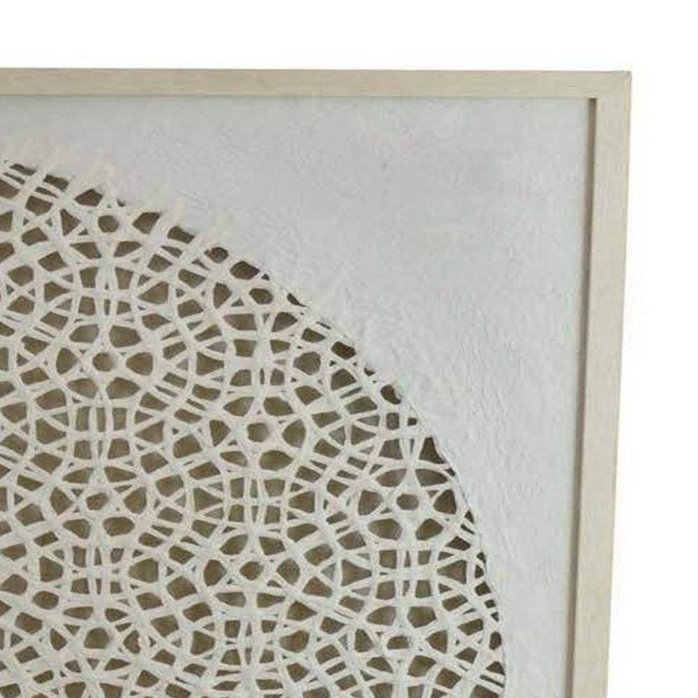 White Carved Cutout Design Framed Canvas Painting