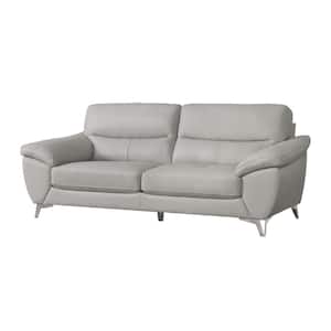 Clarence 87 in. W Slope Arm Leather Rectangle 3-pc Sofa set in Gray with Loveseat and Armchair