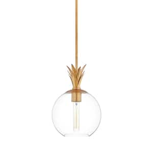 Bendel 60-Watt 1-Light Brushed Gold Shaded Pendant Light with Globe Clear lass Shade, No Bulbs Included