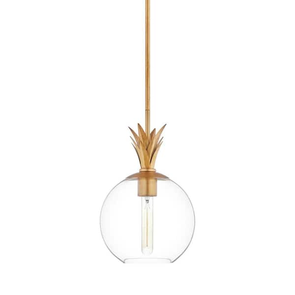 Bendel 60-Watt 1-Light Brushed Gold Shaded Pendant Light with Globe Clear lass Shade, No Bulbs Included