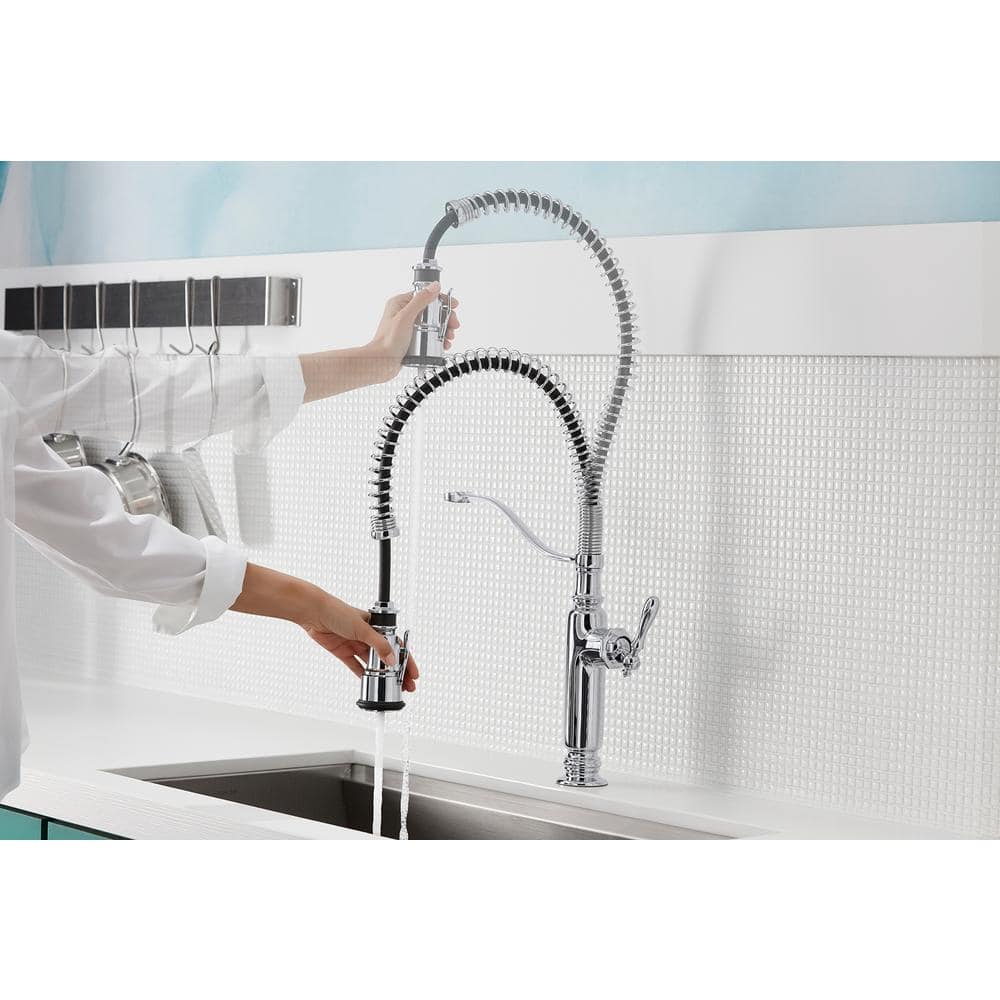 Polished Chrome Semi-Professional Kitchen Faucet with Pull-Out Spray