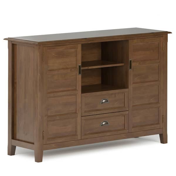 Simpli Home Burlington Solid Wood 54 in. Wide Transitional TV Media Stand in Medium Saddle Brown for TVs up to 60 in.