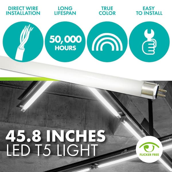 25-Watt/54-Watt Equivalent 45.8 in. Linear T5 Type B Double-End Bypass LED Tube Light Bulb, Cool White 4000K, 25-pack