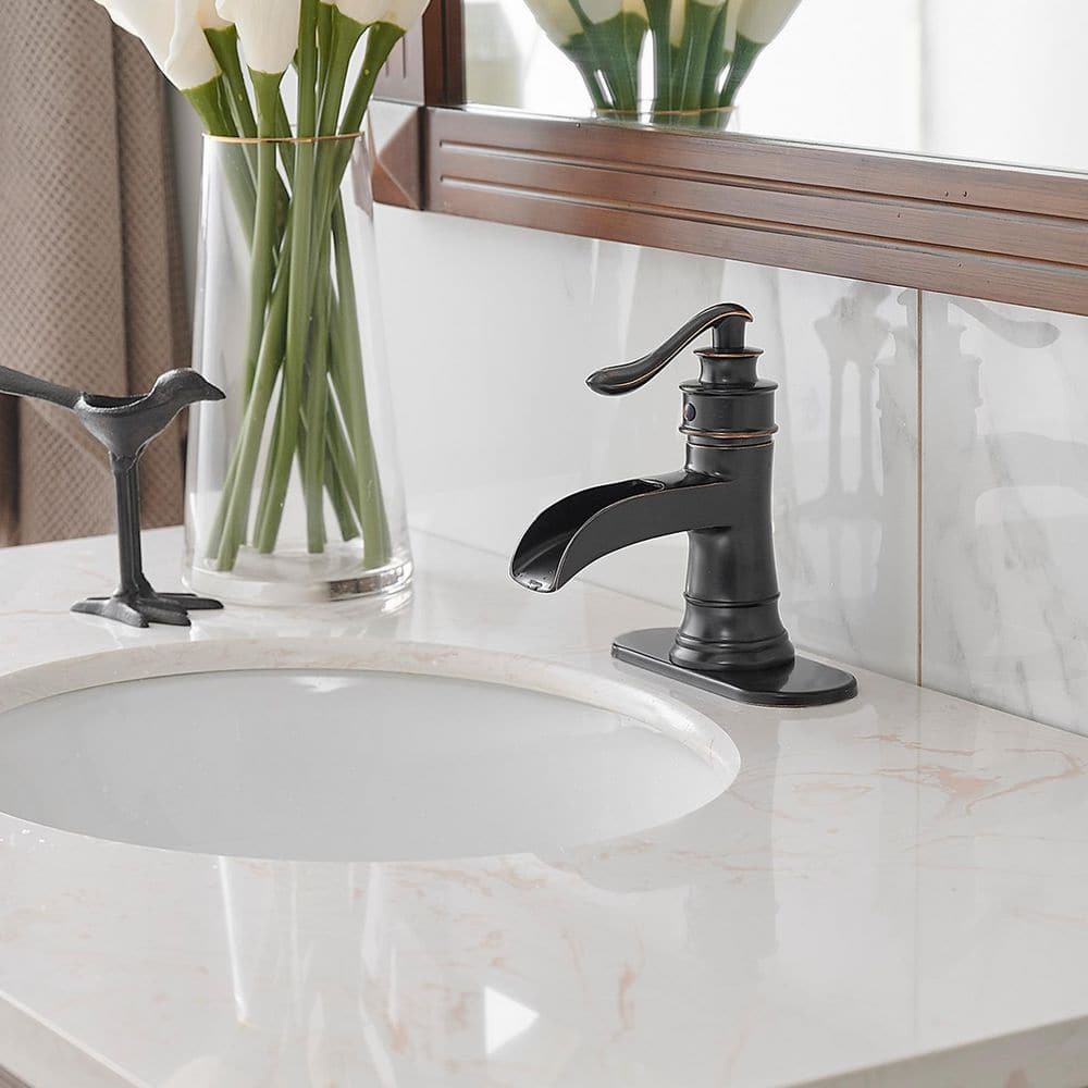 Oil Rubbed Bronze Single Handle Waterfall Bathroom Faucet with Pop-up Drain