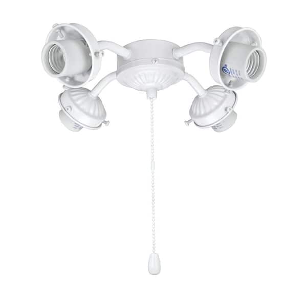 4-Light 9 in. Painted White Ceiling Fan Fitter Light Kit with Pull Chain (1-Pack)