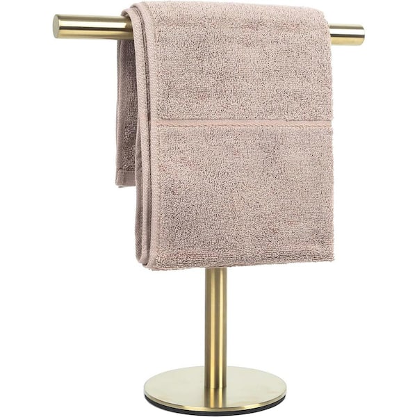PRIMEPLUS 1 Free Standing T-Shaped Round Bottom Stainless Steel Towel Rack in Gold