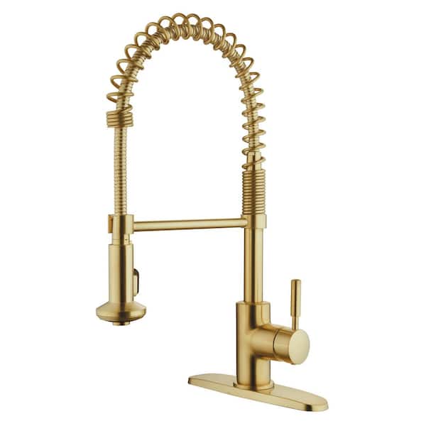 CMI Casmir Single Handle Spring Coil Pull Down Sprayer Kitchen Faucet in Matte Gold
