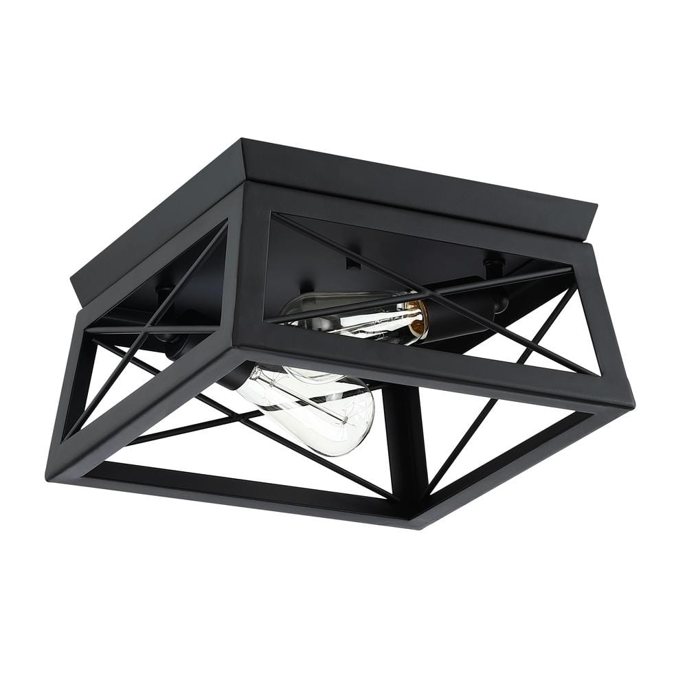 Matte Black Farmhouse 2-Light Flush Mount Ceiling Fixture