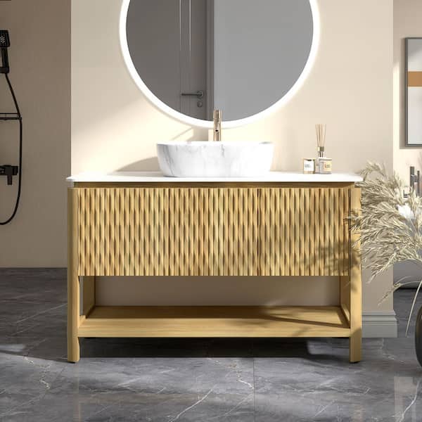 Yingze 48 in. Freestanding Single Sink Natural Bath Vanity with