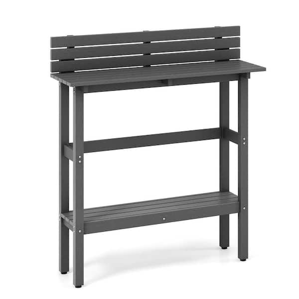 Costway 48" Outdoor Bar Table with Storage Shelf & Adjustable Foot Pads for Hot Tub Gray