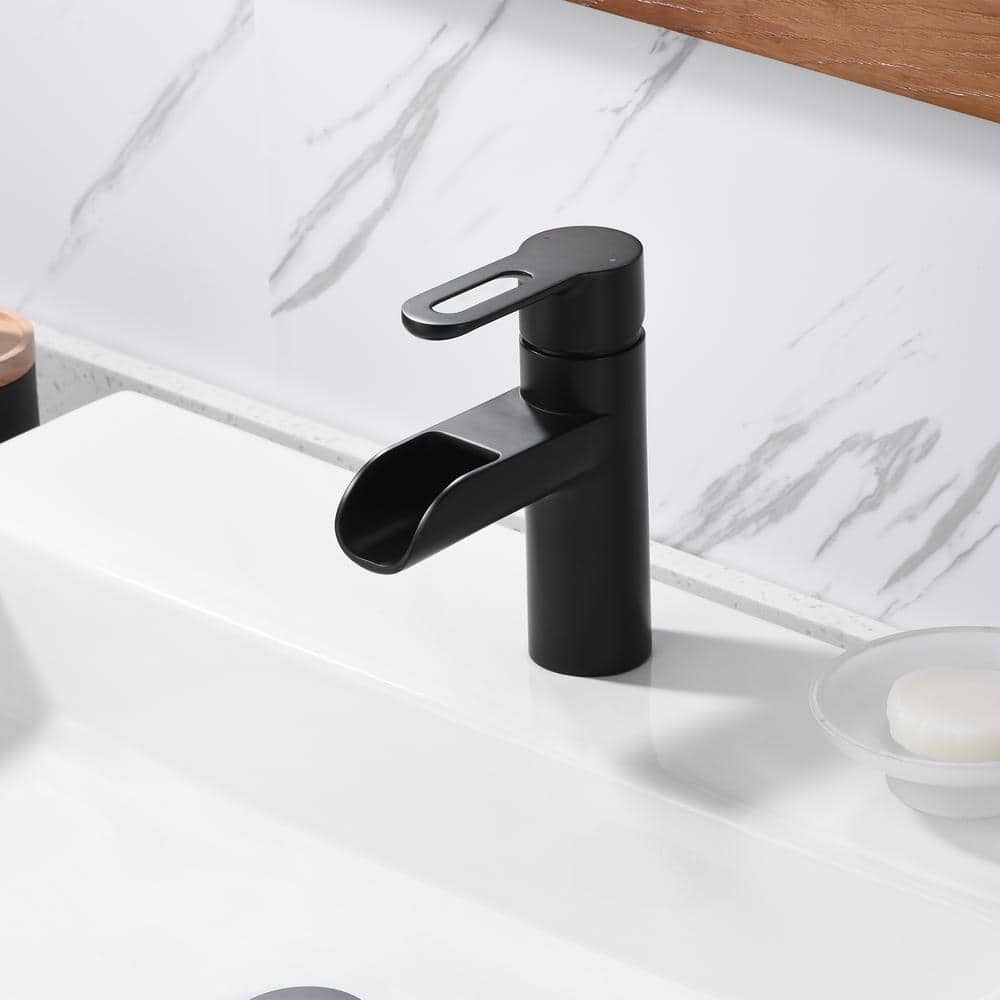 Matte Black Modern Single-Handle Waterfall Bathroom Faucet