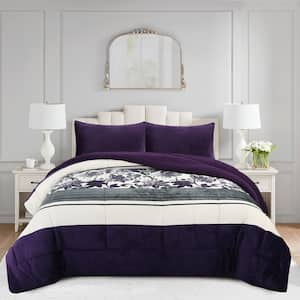 ME531 Purple Floral King Size Polyester Micromink Sherpa Comforter Set