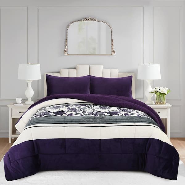 Purple Tulip Floral SHERPA Bedding Set newest CALIFORNIA KING