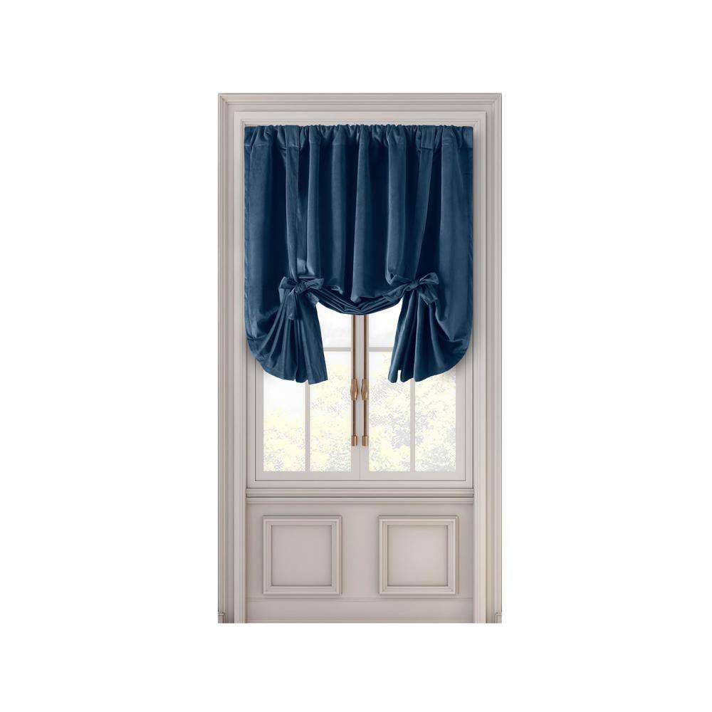 RICARDO Premium Velvet Blue Solid 50 in. W x 63 in. L Rod Pocket With ...