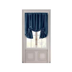 Premium Velvet Blue Solid 50 in. W x 63 in. L Rod Pocket With Back Tab Room Darkening Curtain Tie-Up Panel