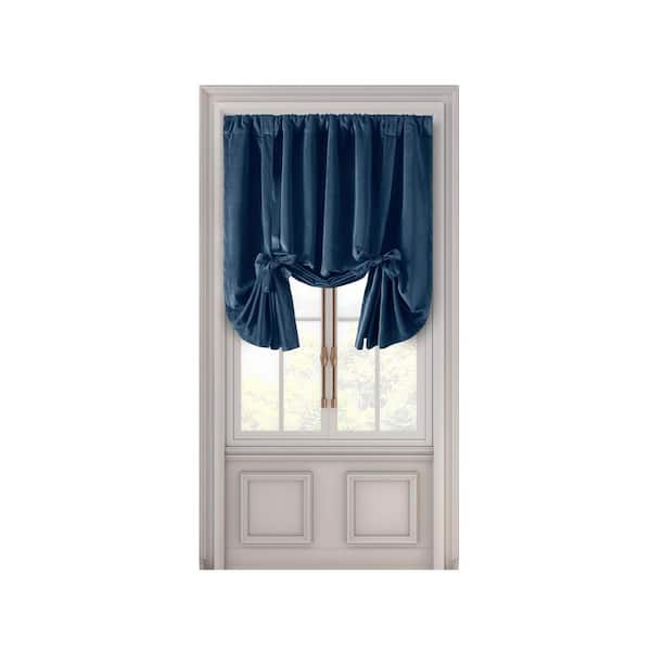 Premium Velvet Blue Solid 50 in. W x 63 in. L Rod Pocket With Back Tab Room Darkening Curtain Tie-Up Panel