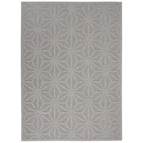 Nourison Palamos Light Grey 6 ft. x 9 ft. Textured Geometric Contemporary Indoor/Outdoor Area Rug