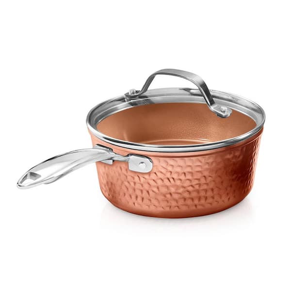 Gotham Steel Hammered Copper 2.5 qt. Aluminum Non-Stick Stock Pot with Glass Lid