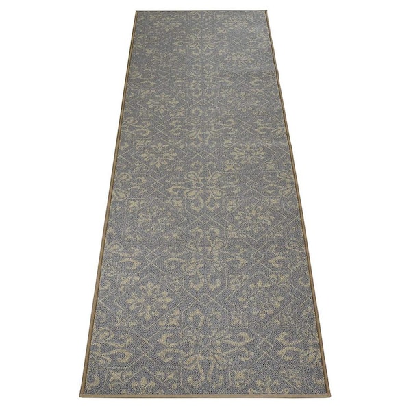 Unbranded Trellis Floral Abstract Design Cut to Size Gray 26 " Width x Your Choice Length Custom Size Slip Resistant Runner rug