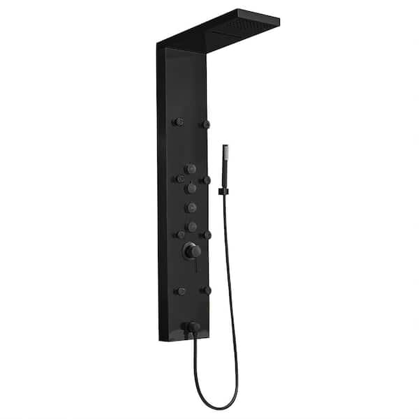 BWE 8-Jet Rainfall Shower Tower Shower Panel System with Rainfall Waterfall Shower Head and Shower Wand in Matte Black