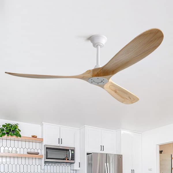 60 in. Indoor Downrod Mount Oak Solid Wood Blades Standard Ceiling Fan with Remote 6-Speed, DC Motor Reversible