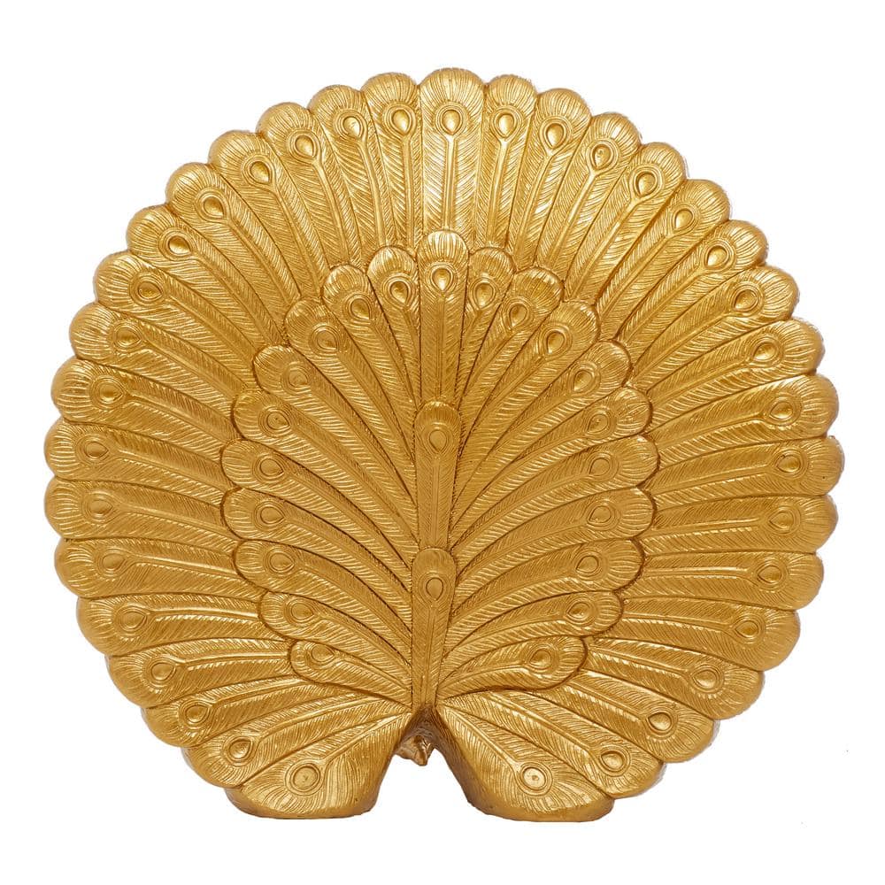 Gold Glam Resin Peacock Sculpture, 18.35 Inches