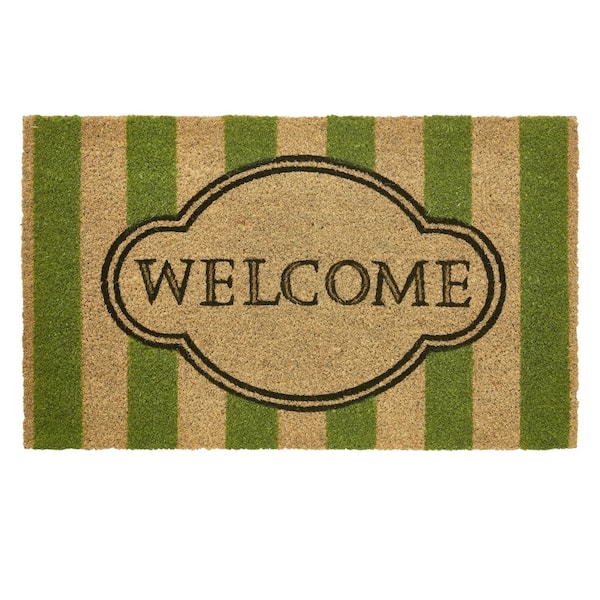 Hello Natural 18 in. x 30 in. Coir Round Border Indoor/Outdoor Door Mat