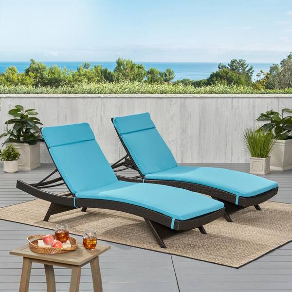 Noble House Salem Multi Brown 4 Piece Wicker Outdoor Chaise Lounge with Blue Cushions 12479 The Home Depot